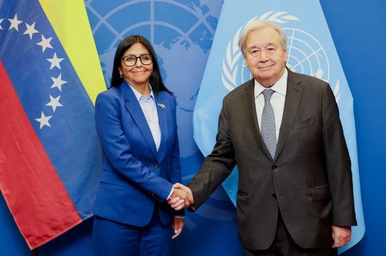 El secretario general de la ONU recibe a la presidenta de Venezuela